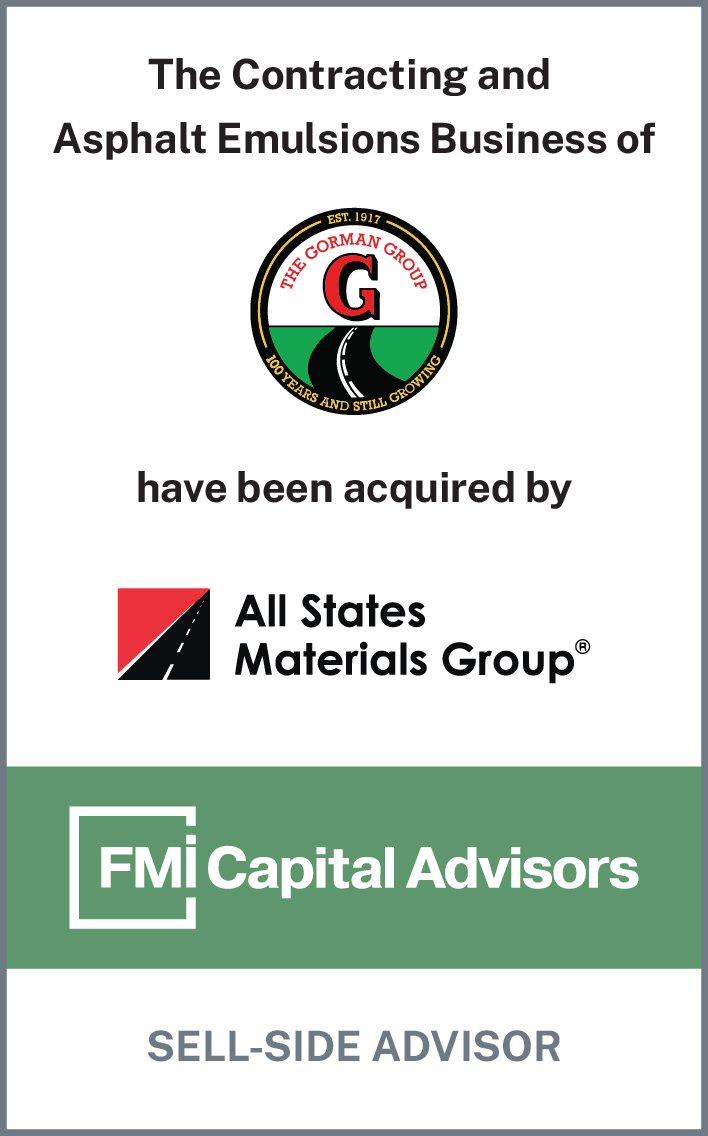 FMI Advises The Gorman Group in Sale of its Contracting and Asphalt